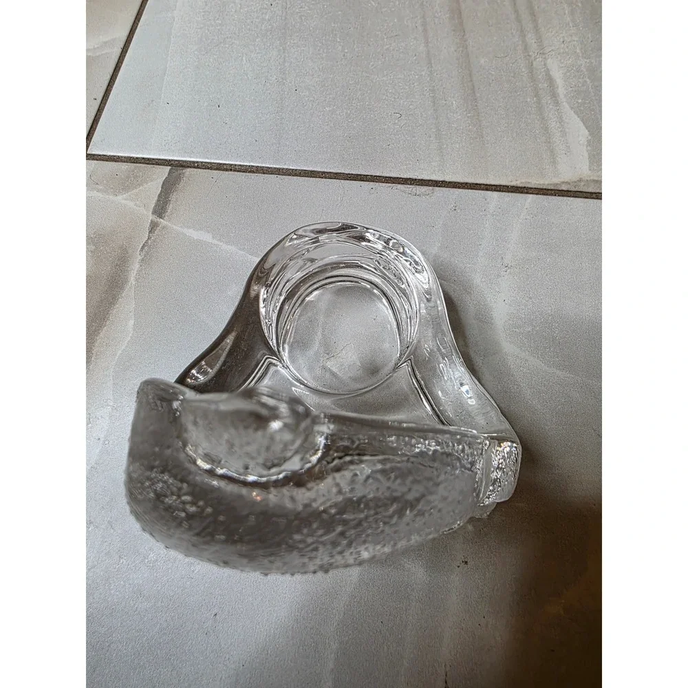 Clear Art Glass Dolphin Wave Votive Candle Holder Nautical Figurine 4.5‎ inch E1